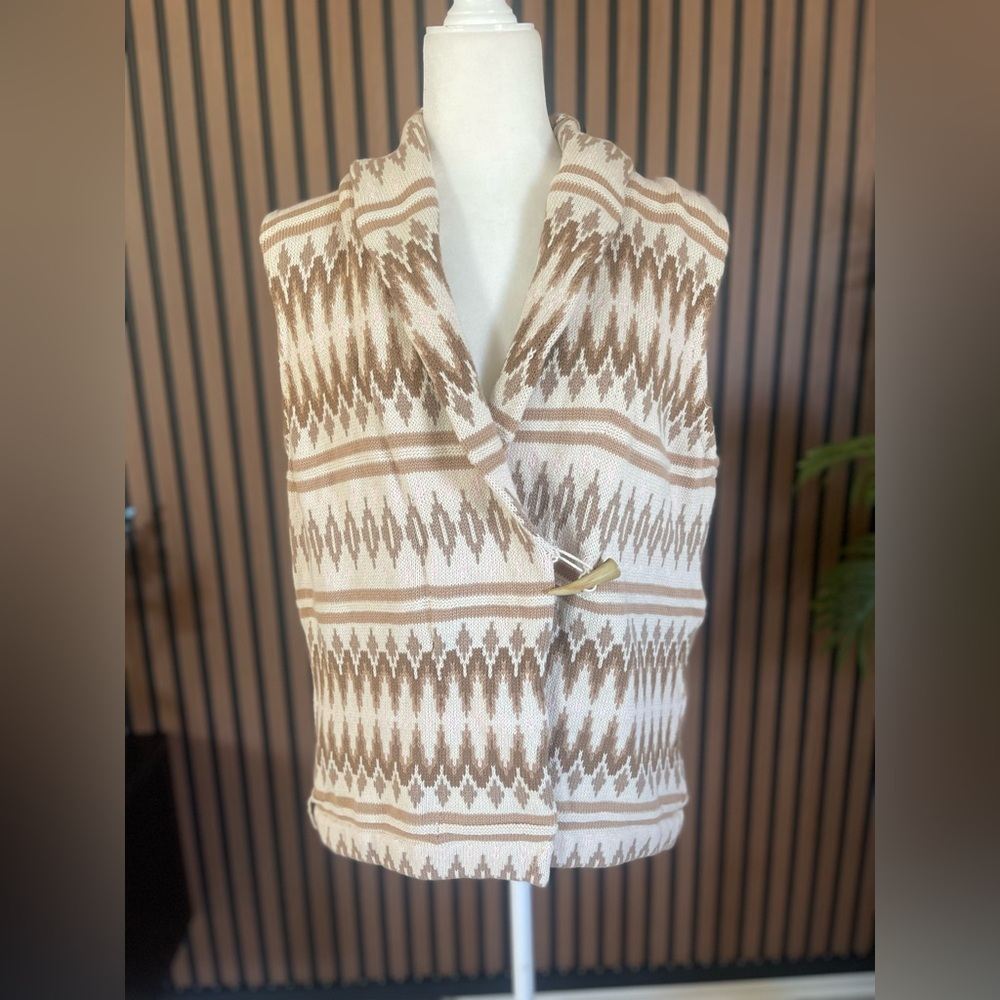 Chaps Sleeveless Southwestern aztec Print Cardigan Sweater Vest XL